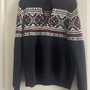 Izod Dark Blue Zip Up Christmas Sweater with Nordic Design
